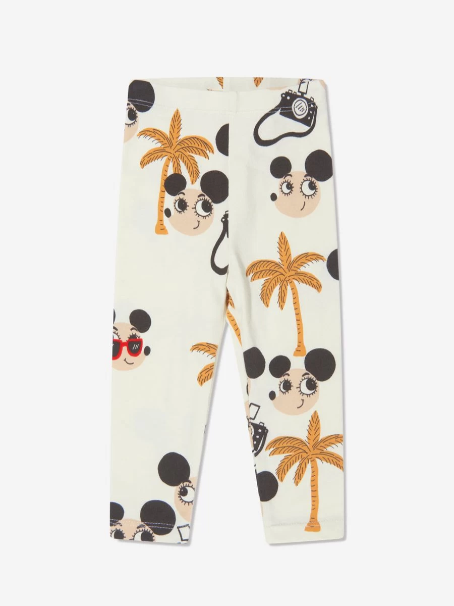 Mini Rodini Girls Organic Cotton Ritzratz Leggings - Cream | Soft Baby Leggings for Toddlers