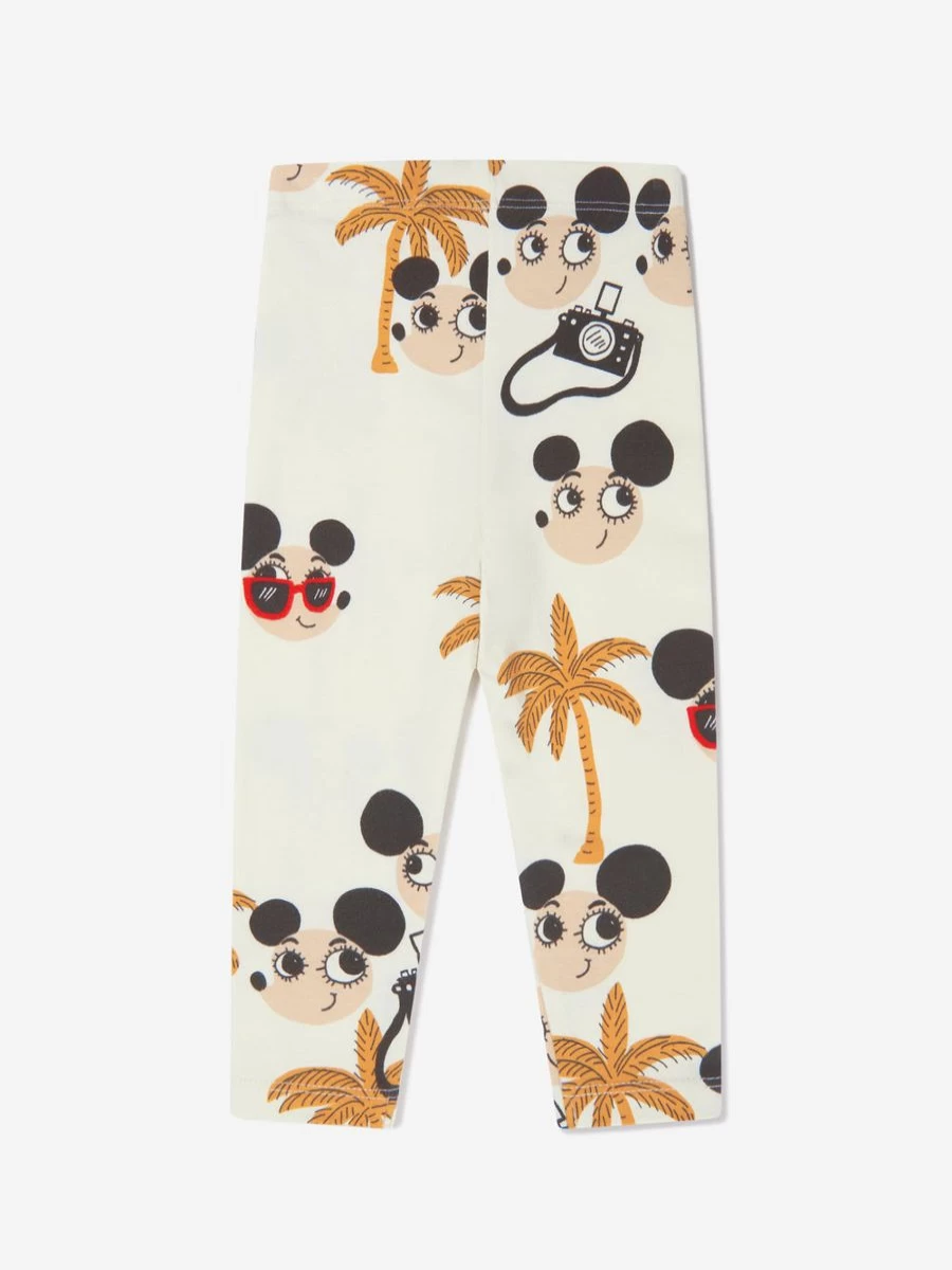 Mini Rodini Girls Organic Cotton Ritzratz Leggings - Cream | Soft Baby Leggings for Toddlers